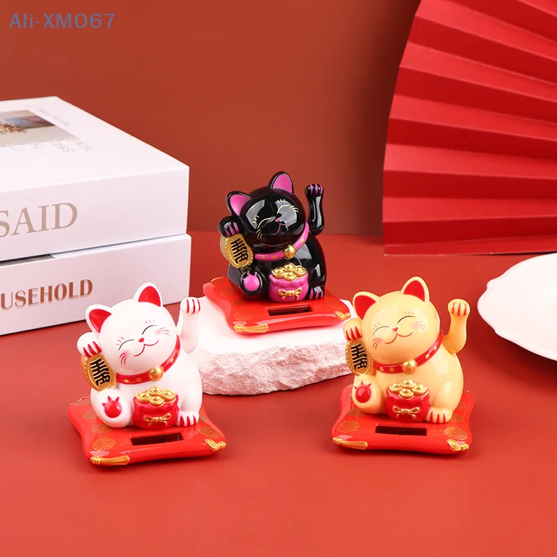 Solar Powered Maneki Neko Waving Arm Beckoning Fortune Cat Lucky Cat For Home Office And Car Decor