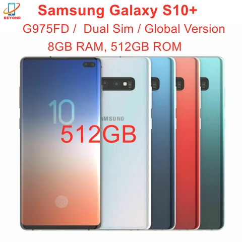 Samsung Galaxy S10 Plus S10 + G975FD double Sim 128GB 512GB ROM 8GB RAM Octa Core 6.4 "Version mondiale NFC 4G téléphone portable d'origine
