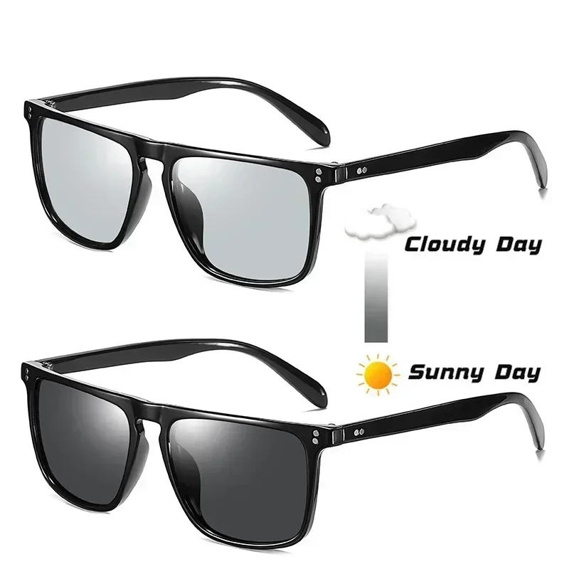 Brand Rivet Square Photochromic Sunglasses Men Polarized Women Driving Sun Glasses Day Night Vision Anti-Glare Zonnebril Heren