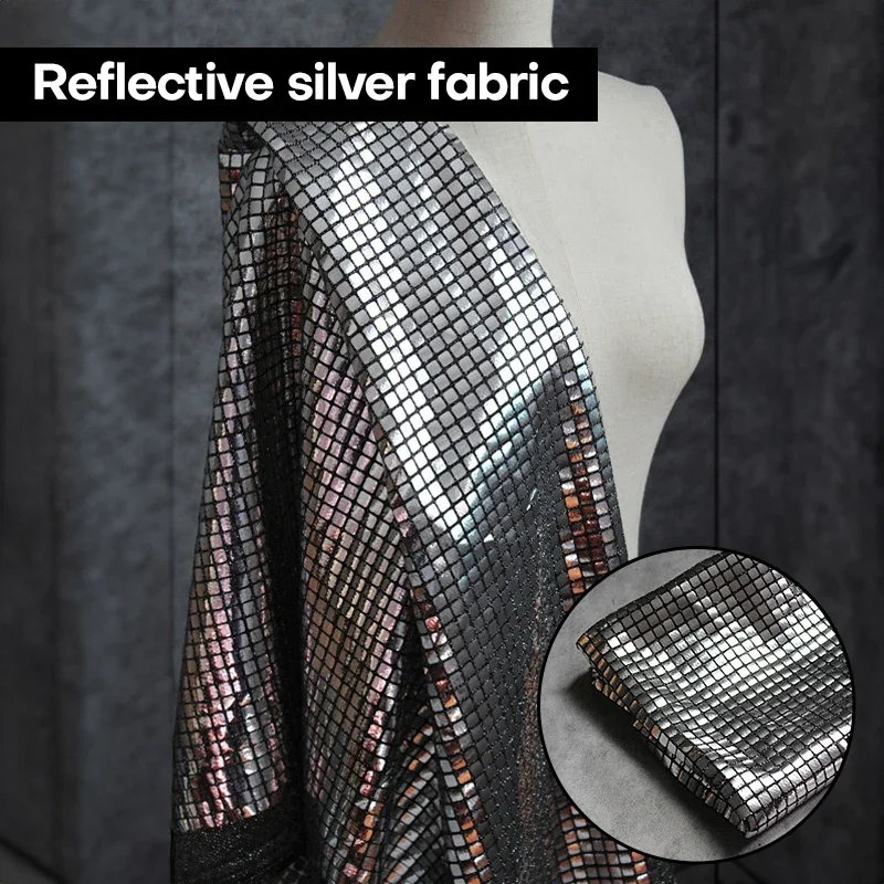 95Cm Diy Checker Lovertjes Stof Zilver Reflecterende Partij Podium Backgound Decor Rokken Jurk Metallic Kleding Designer Stof