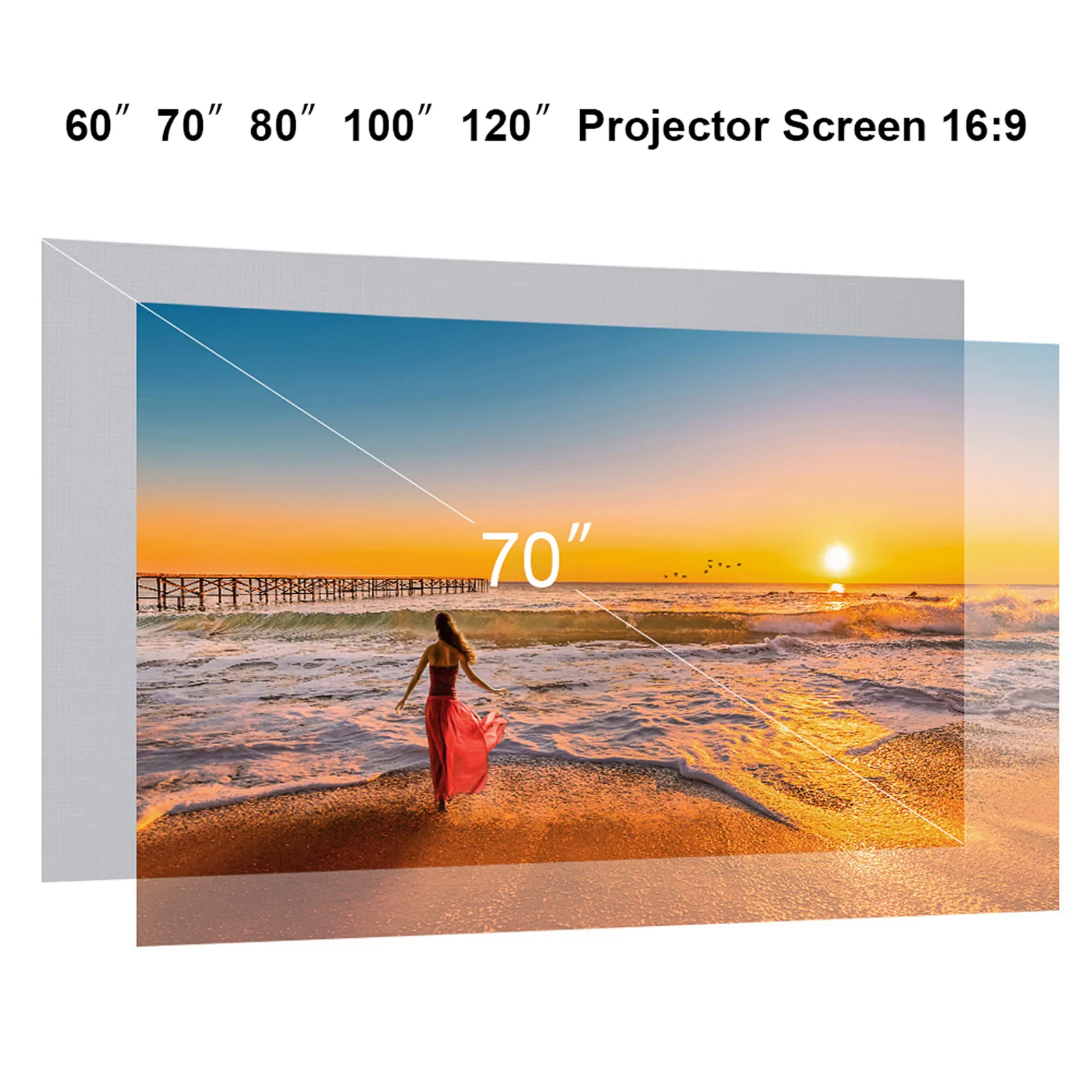 80-inch Portable Projector Screen HD 16:9 Frameless Video Projection Screen Foldable Wall Mounted for Home Theater  Movies