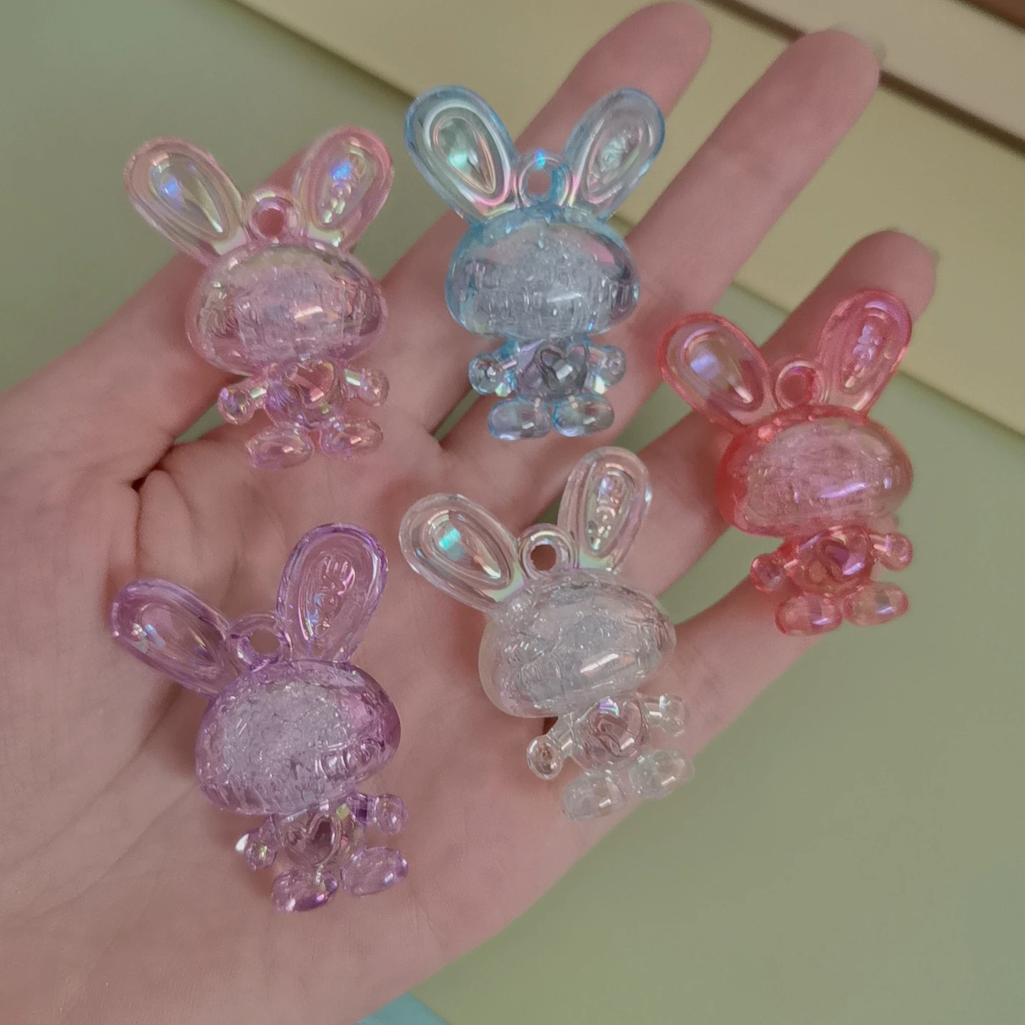 Colorful Transparent Animal Rabbit Charms Acrylic Pendant For Earring Bracelet Keychain DIY Women Jewelry Making Accessory