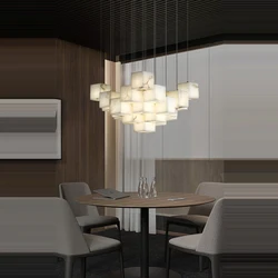 White Noble Luxury Marble Cube LED Home Decoration Chandelier Lighting 2026 New Trend Lustre Para Sala Estar For Dinning Table