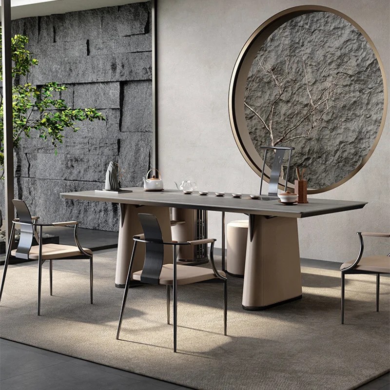 Slate tea table, modern simple light luxury tea table and chair combination living room designer