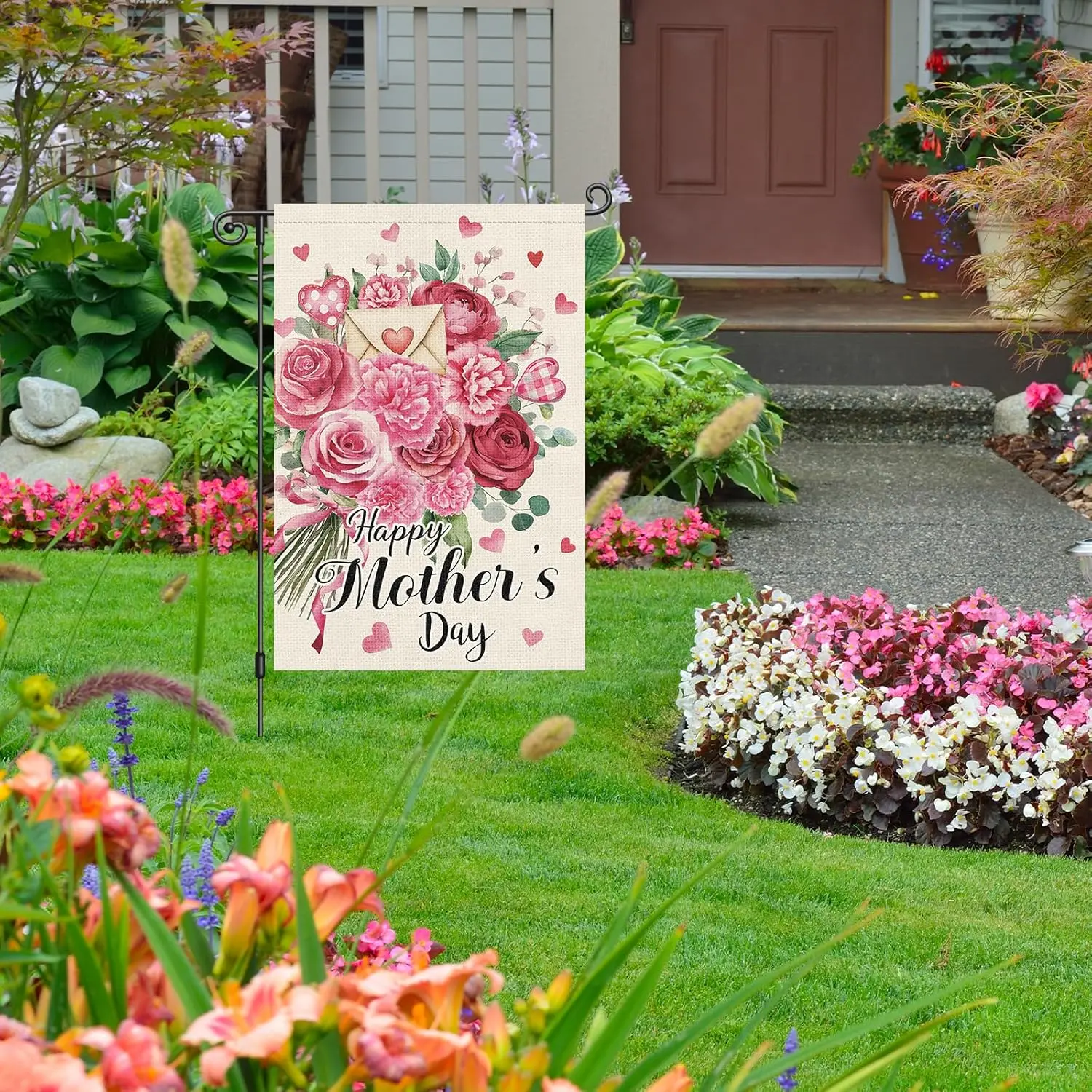 Louise Maelys Happy Mother's Day Garden Flag Rose Flower Love Heart Letter 12x18 Inch Double Sided Watercolor Floral Smal IL yyi