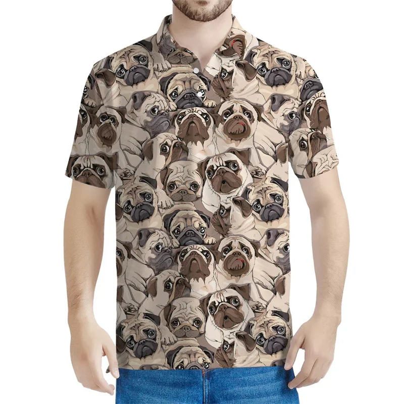 Cute Pets Pug 3d Printed Polo Shirt Men Summer Oversized Short Sleeves Animal Dogs Graphics Polo Shirts Kids Tops Lapel T-Shirt