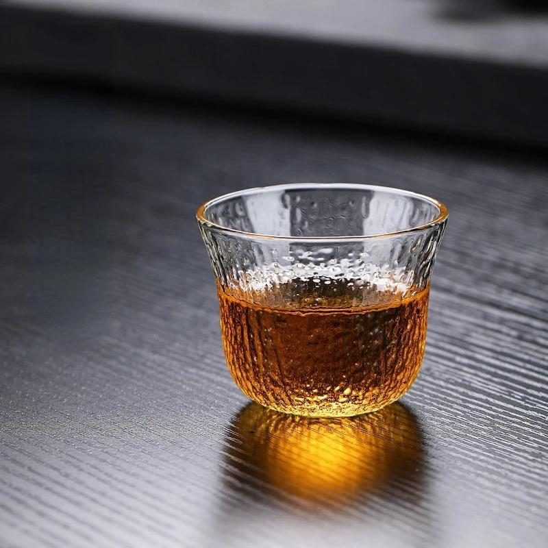 Glass Small Tea Cup with Heat-resistant Hammer Pattern Japanese Transparent Thickened Kung Fu Tea Set Tea Bowl
