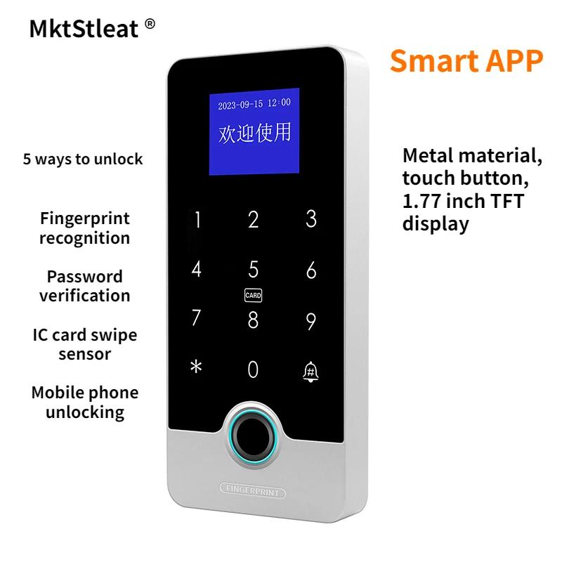 1.77inch Tuya APP Smart Fingerprint RFID Access Control Keypad Touch IP65 Waterproof 13.56MHz Door Opener Keyless Lock System