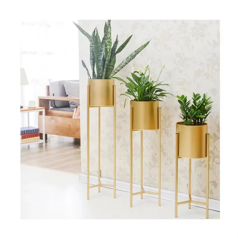 مخصص غرفة المعيشة طويل القامة زارع الوقوف ديكور المنزل والحديقة نبات معدني حامل الرف أواني الزهور الذهبية