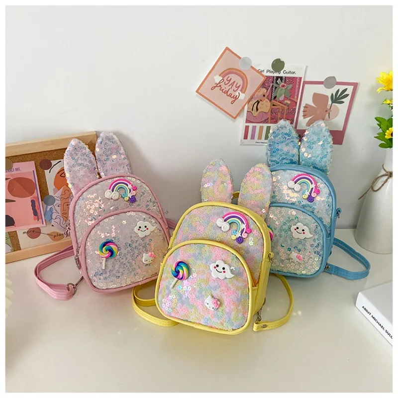 Sac à Dos Étanche avec Oreilles de Chat pour Enfant, Cartable d'École à Paillettes Scintillantes, Maternelle, pour Fille