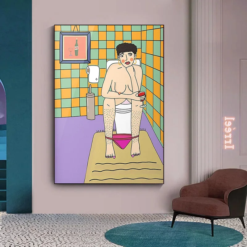 

Modern Girl Nipples Boho Bathroom Illustration Posters Abstract Minimalist Wall Art Canvas Prints And Painting Decor Frameless