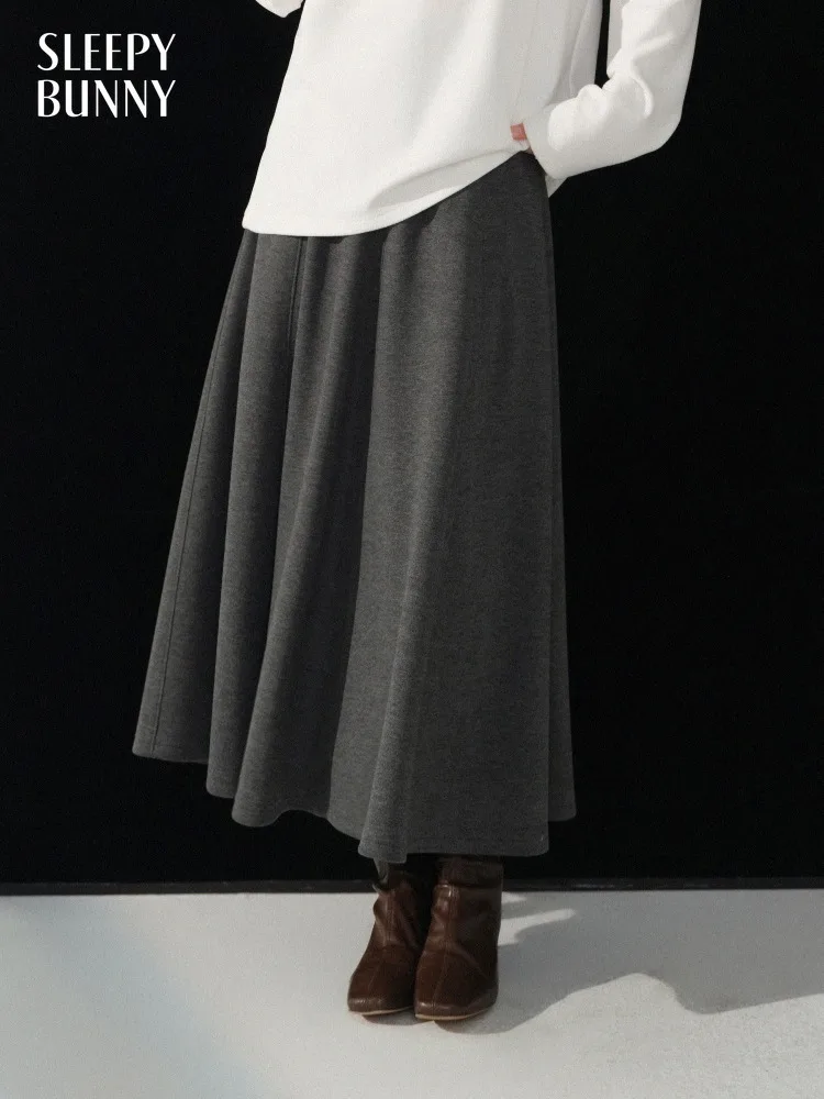 Women Elegant High Waist Flowy Midi Skirt Lady Draped A-Line Long Skirt Slim Fit Casual Gray Spring Commuter Everyday Look