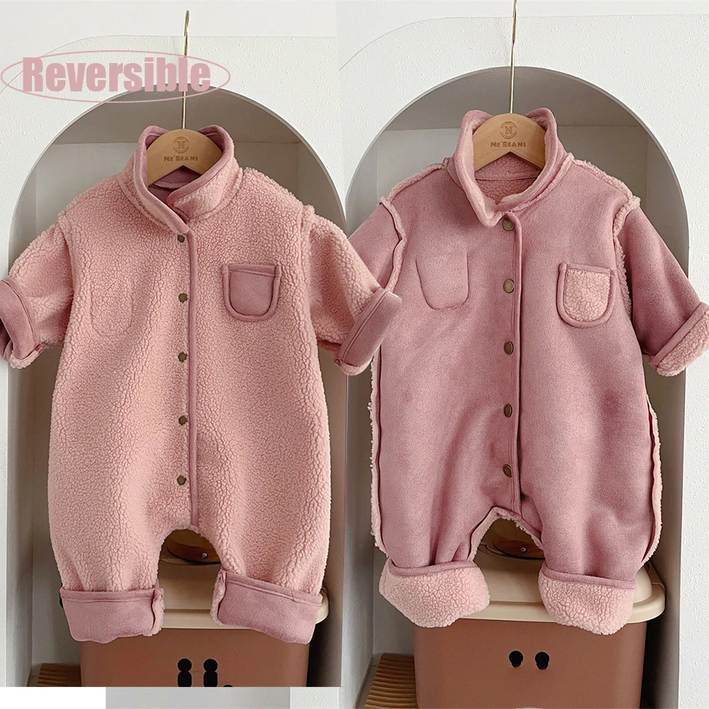 Fall Winter Newborn Reversible Velvet Suede Jumpsuit Set Toddler Clothing Outwear Thicken Infant Baby Romper Long Double-sided