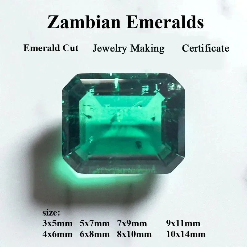 Lab Grown Zambia Emerald Cut Green Color Emerald Hydrothermal Method Dark Size Frome 4x6mm To 10x14mm Selectable  Certificate