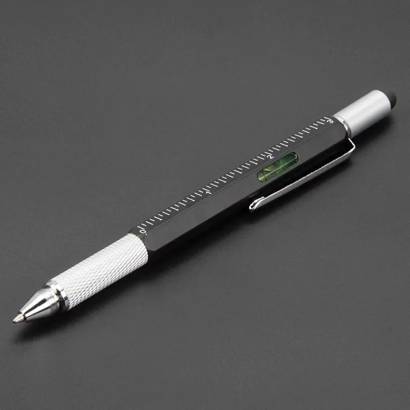 7-in-1 multifunctionele pen Touchscreen Stylus Capacitieve pen met schroevendraaier Liniaal Levelgauge Hervulbare balpenpotloodtool
