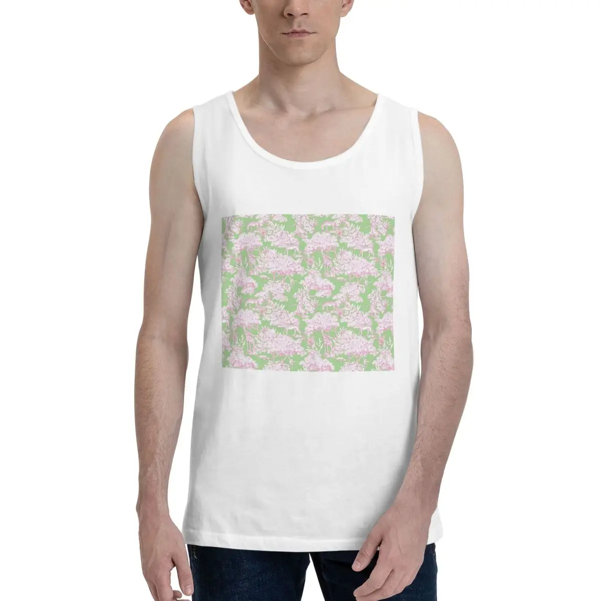 Forest Toile De Jouy 100% Cotton Men's Sweatshirt Vest Sleeveless Clothing Tees Men Tank Tops T-shirt