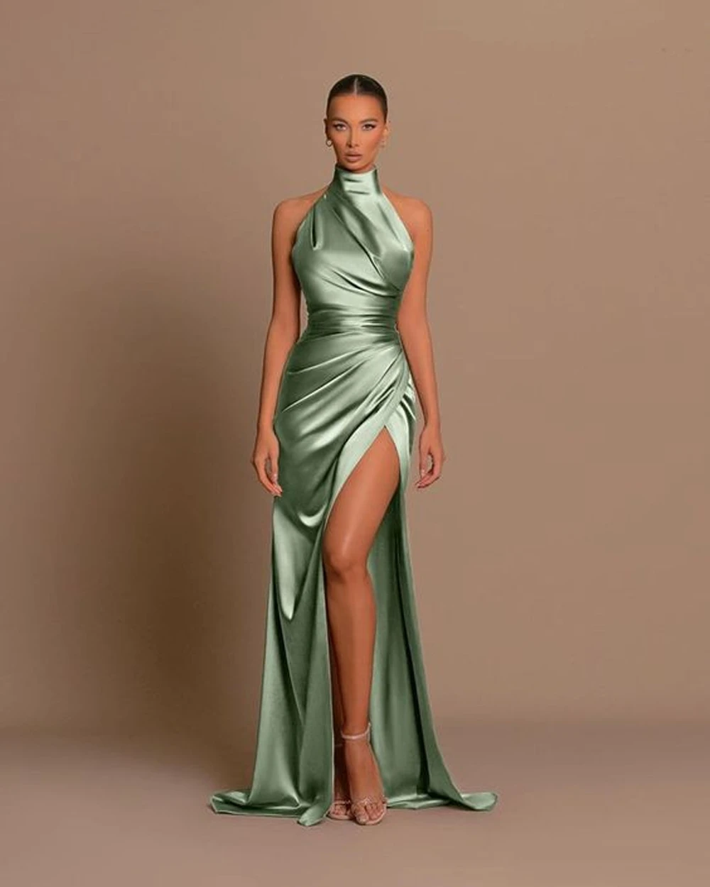 Women 2024 For Evening Dress Mermaid Halter Bridesmaid Dresses Long Satin Prom Dress for Women with Slit Evening Formal Gown