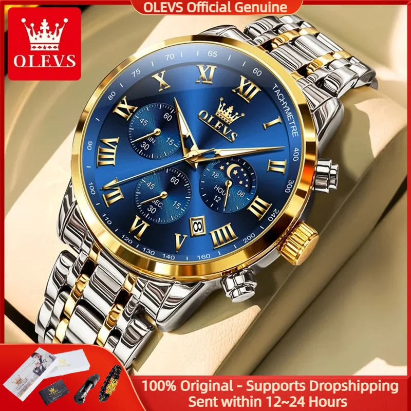 

OLEVS 5529 мужские часы водостойкий ночник из нержавеющей стали календарь фаза Луны код синхронизации часы люксовый бренд мужские кварцевые часы