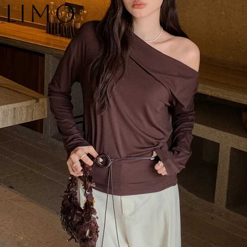 

LIMO Elegant Women’s Off Shoulder Blouse Asymmetric Waist Tie Slimming Solid Premium Spring Summer 2025 Casual Comfortable