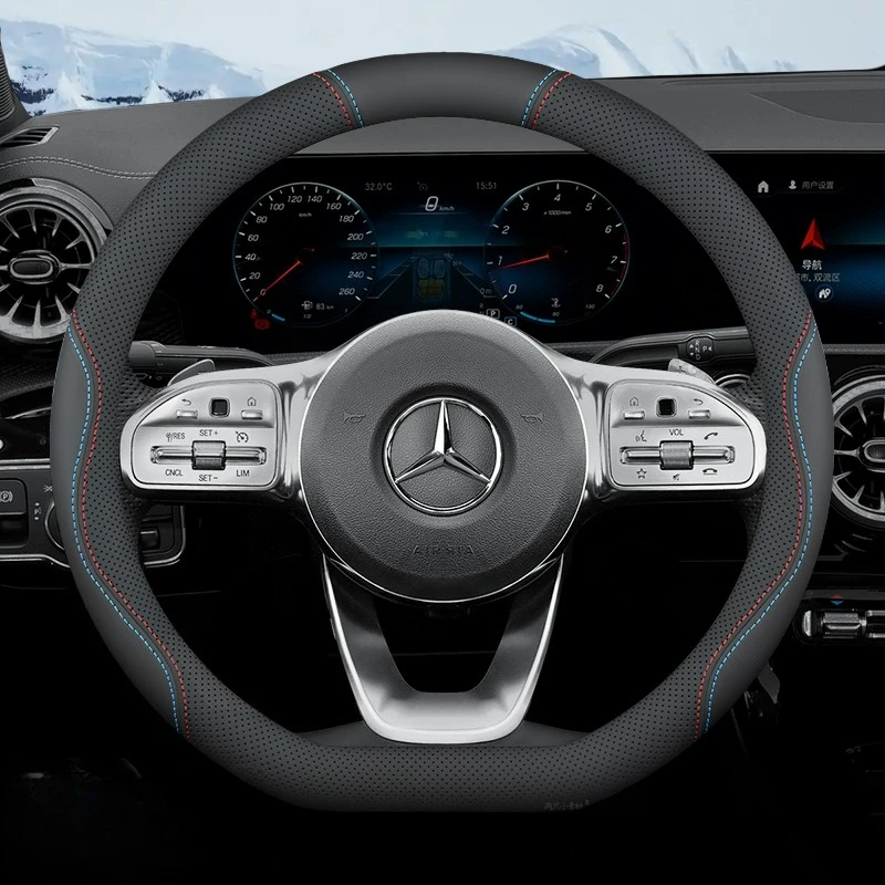 For Mercedes Steering Wheel Cover Wear Resistant Skin-friendly 38cm fit A-Class C-Class E-Class S-Class GLA GLB GLC GLE GLS E300