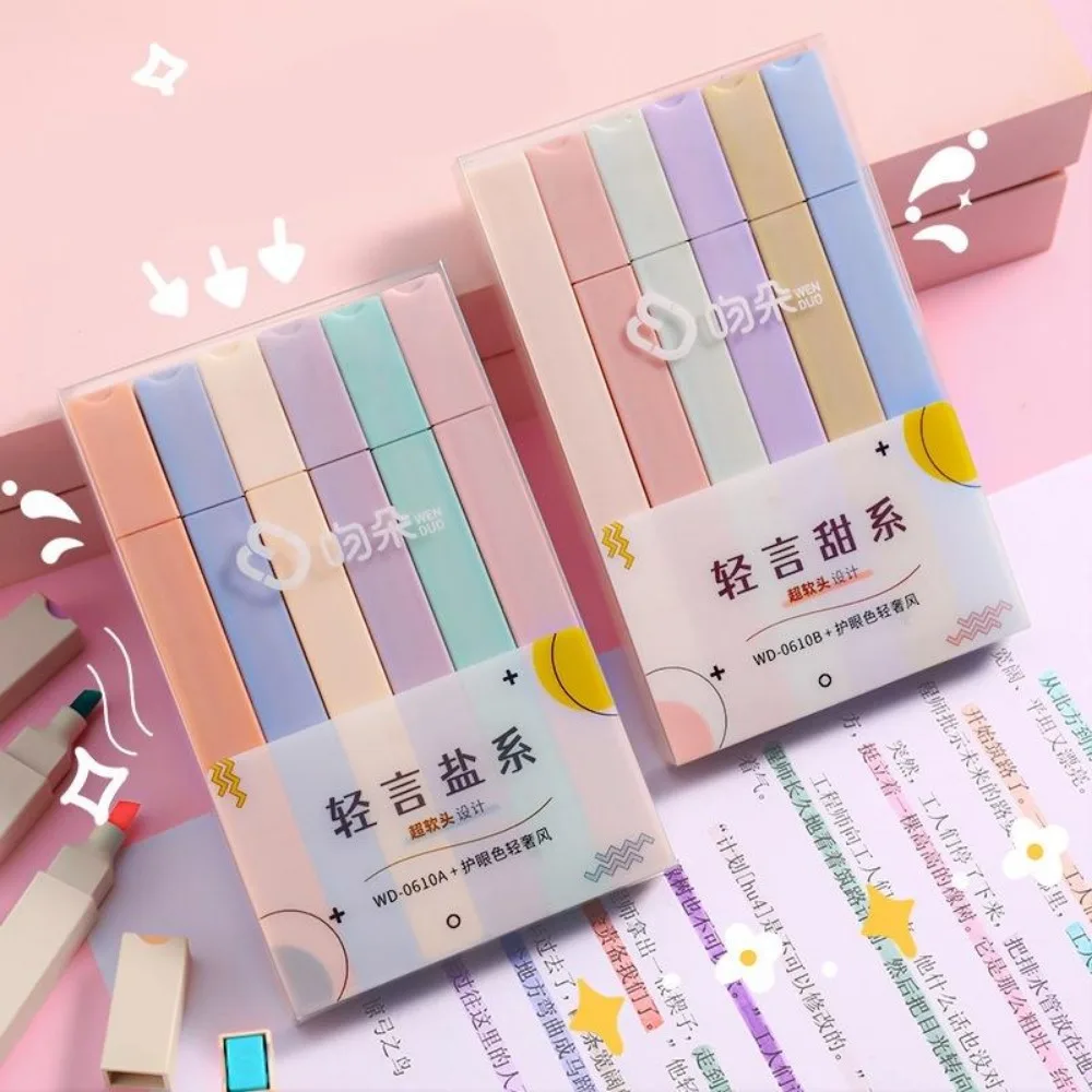 

6pcs/set Macaron Color Marker Pen DIY Hand Account Diary Decoration Light Color Series Highlighter Student Stationery