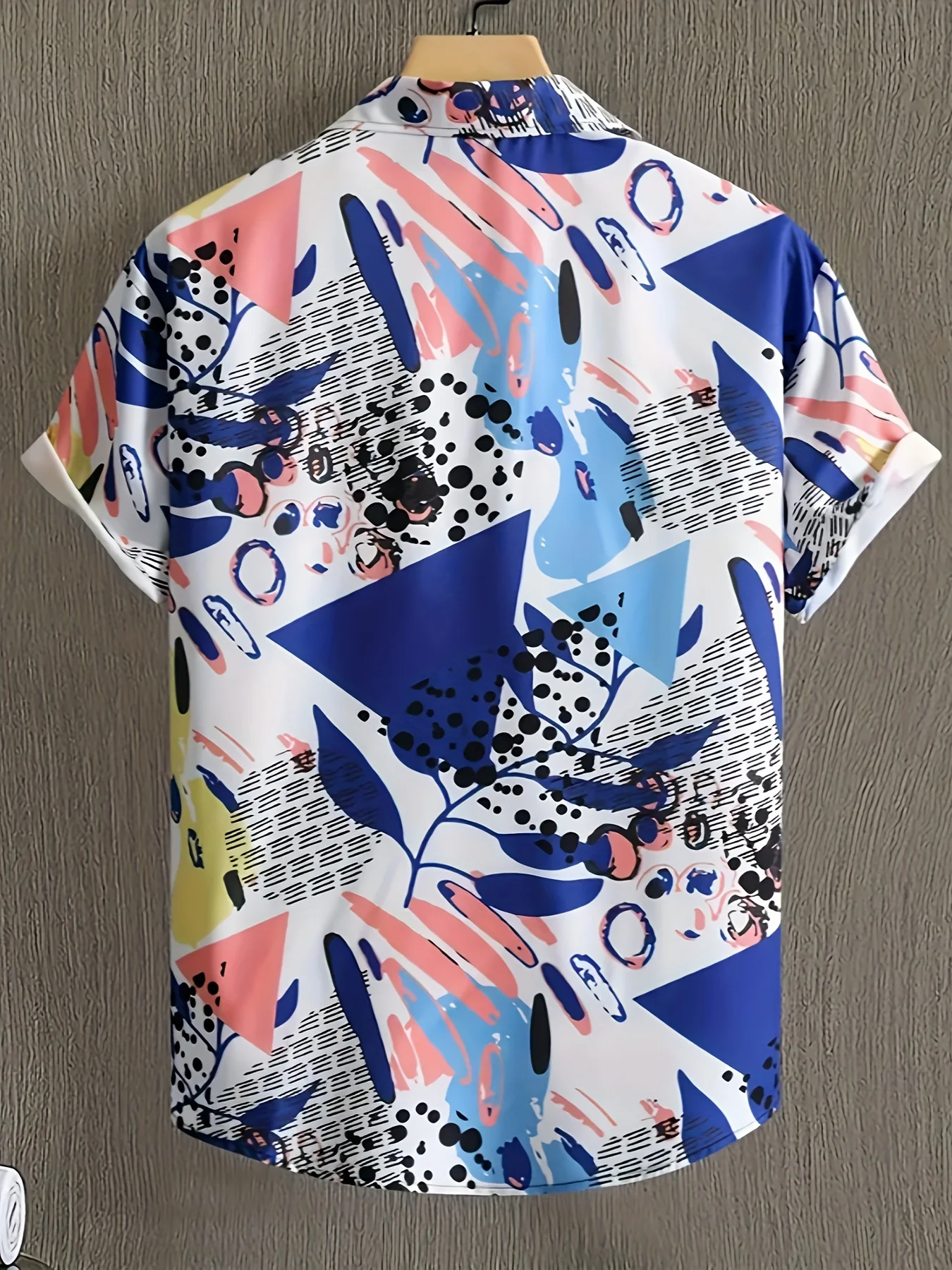Men Color Splash Tropical Leaf Dot Art Print Cuban Collar Vacation Short Sleeve Shirt