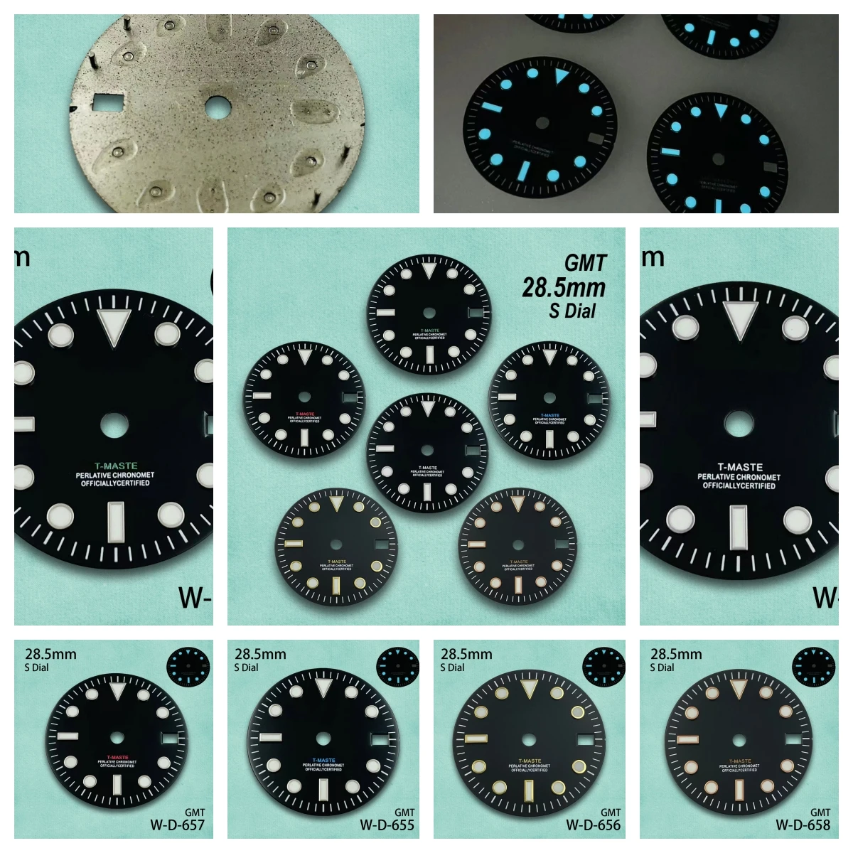 28.5mm Print S Logo GMT Dial Fit NH34 Japanese Movement Ice Blue Luminous Watch Modification Accessories
