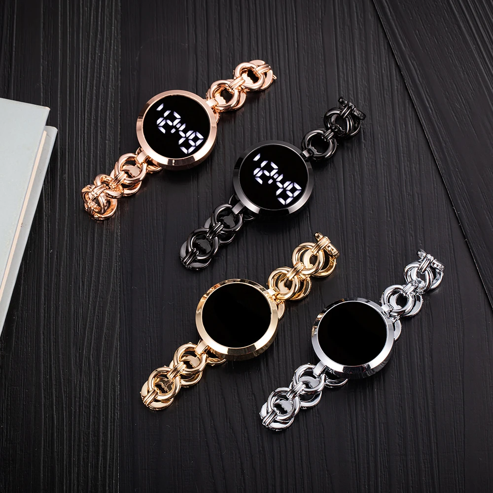 

Fashionable small and simple hollow chain watches with touch screen for women, steel strap student watches for ladies