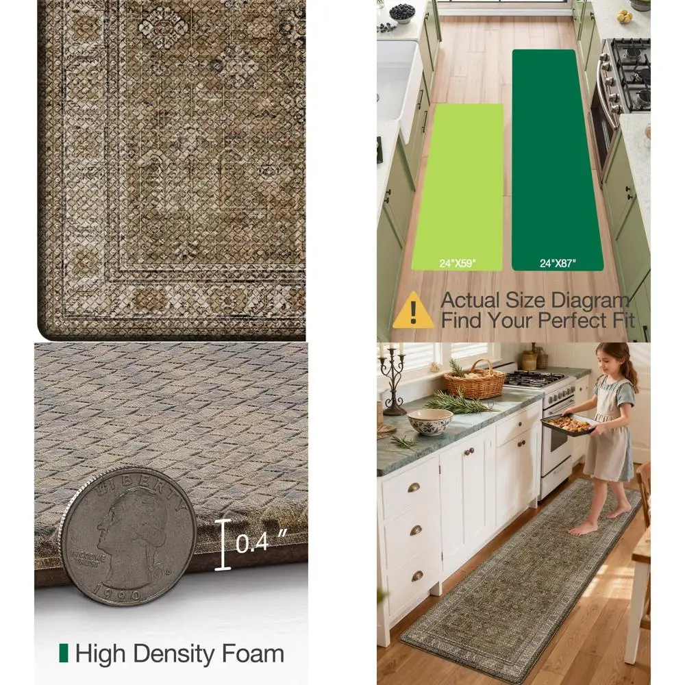 

Enhanced Anti-Fatigue Kitchen Floor Mat, 24x59, Cushioned PVC with Faux Leather Surface for Comfortable Office, Desk, Sink, and