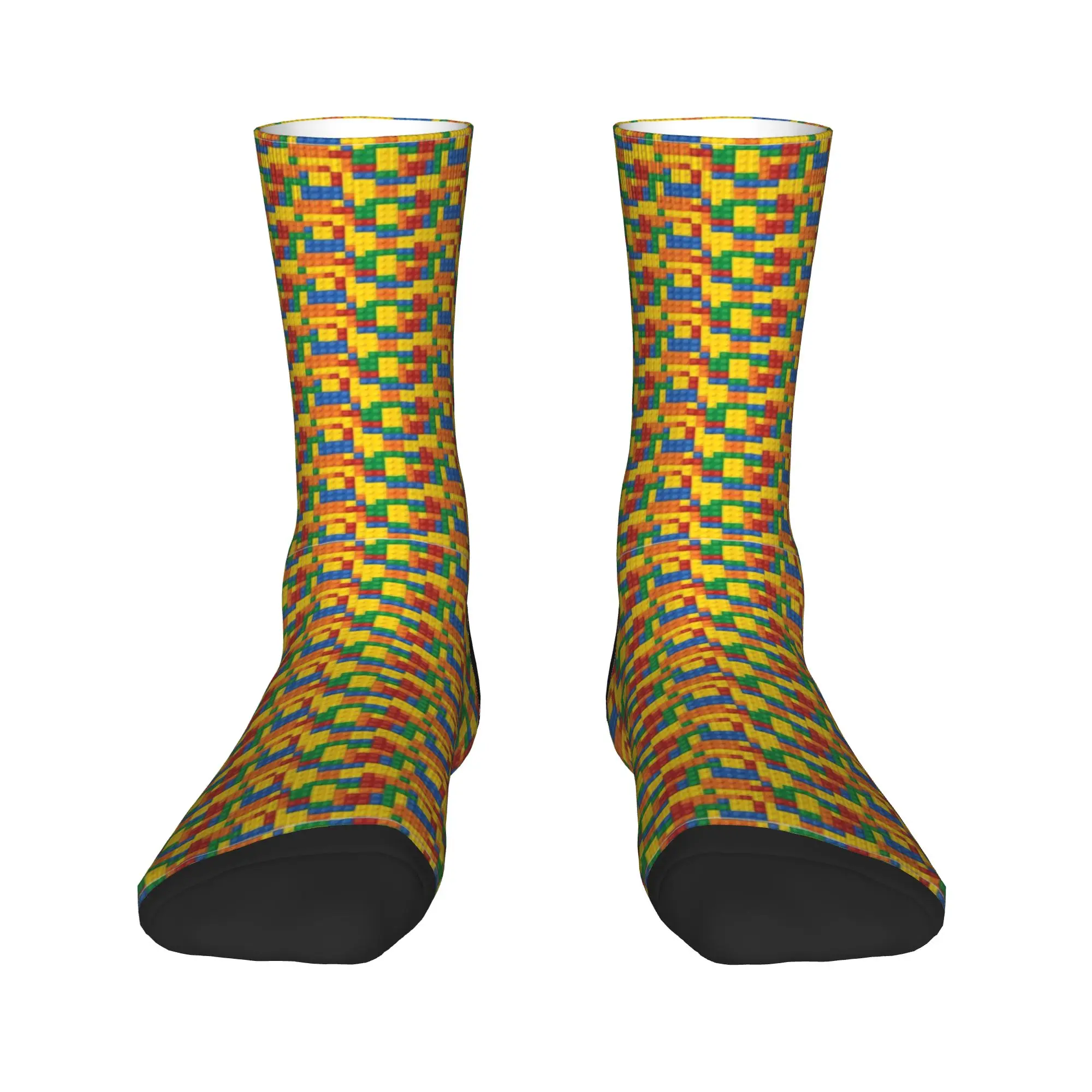 Color Building Blocks Print Socks  Casual Stockings Couple Breathable Climbing Socks Autumn Design Non-Slip Socks