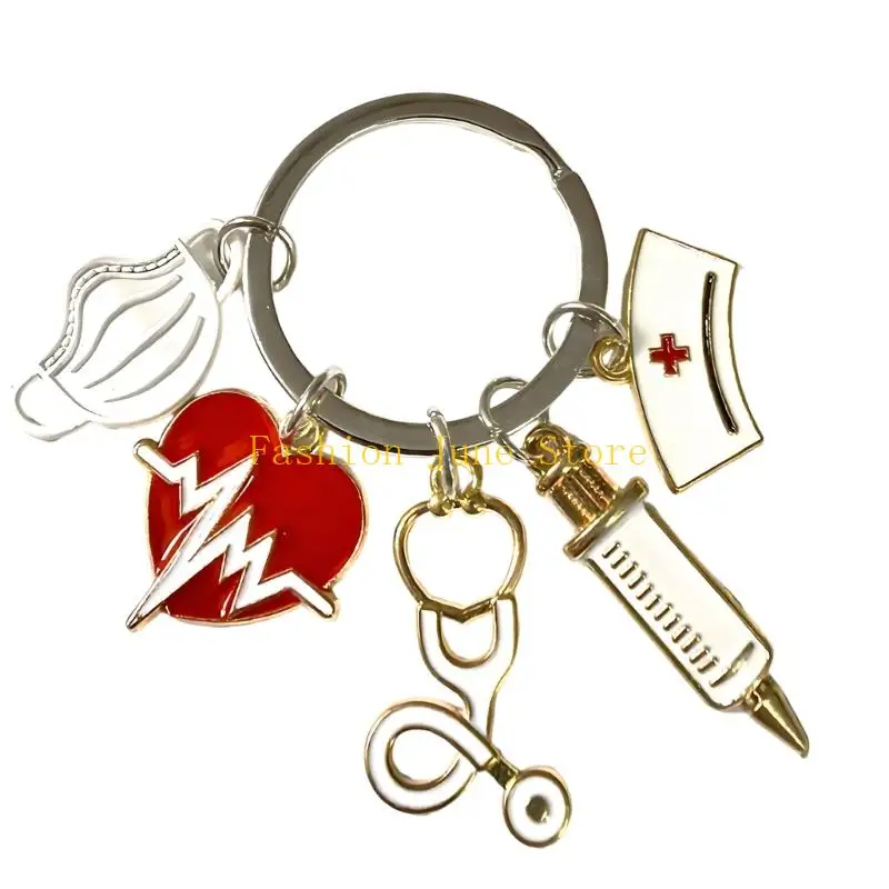 N5KA Nurse Doctor Accessory Keychain with Healthcare Pendants, Alloy Split Ring for Keys, Bags and Work Pouches Daily