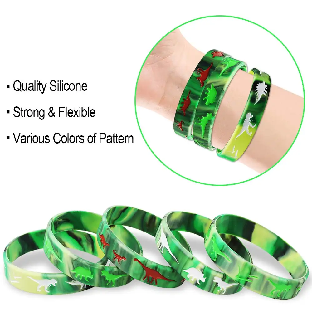 6/12/24/30pcs Dinosaurs Silicone Wristbands Dinosaurs Bracelets Jurassic Party Supplies for Dinosaurs Birthday Party Favors