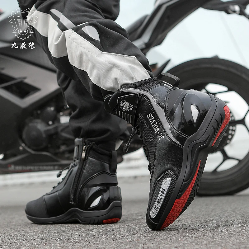 

Motorcycle Boots Lace Up Adventure Off Road Touring Trail Outdoor Riding Boots Microfiber Leather Waterproof Protective Shoes