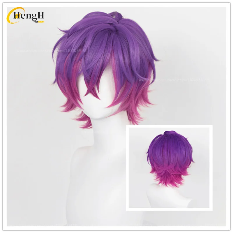 In Stock Anime Synthetic Hair Uki Violeta Short 30cm Mixed Color Gradient Cosplay Wig Heat Resistant Hair Halloween Party Wigs