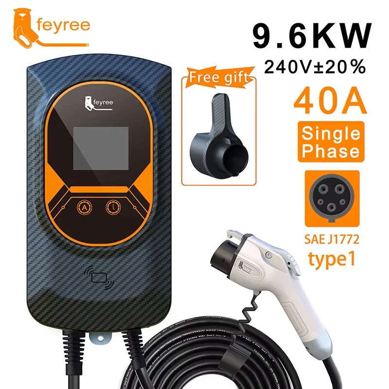 feyree EVSE Wallbox EV Charger Type1 50A 12KW Fast Charging 32A 7.6KW 40A 9.6KW Single Phase Charging Station for Electric Car