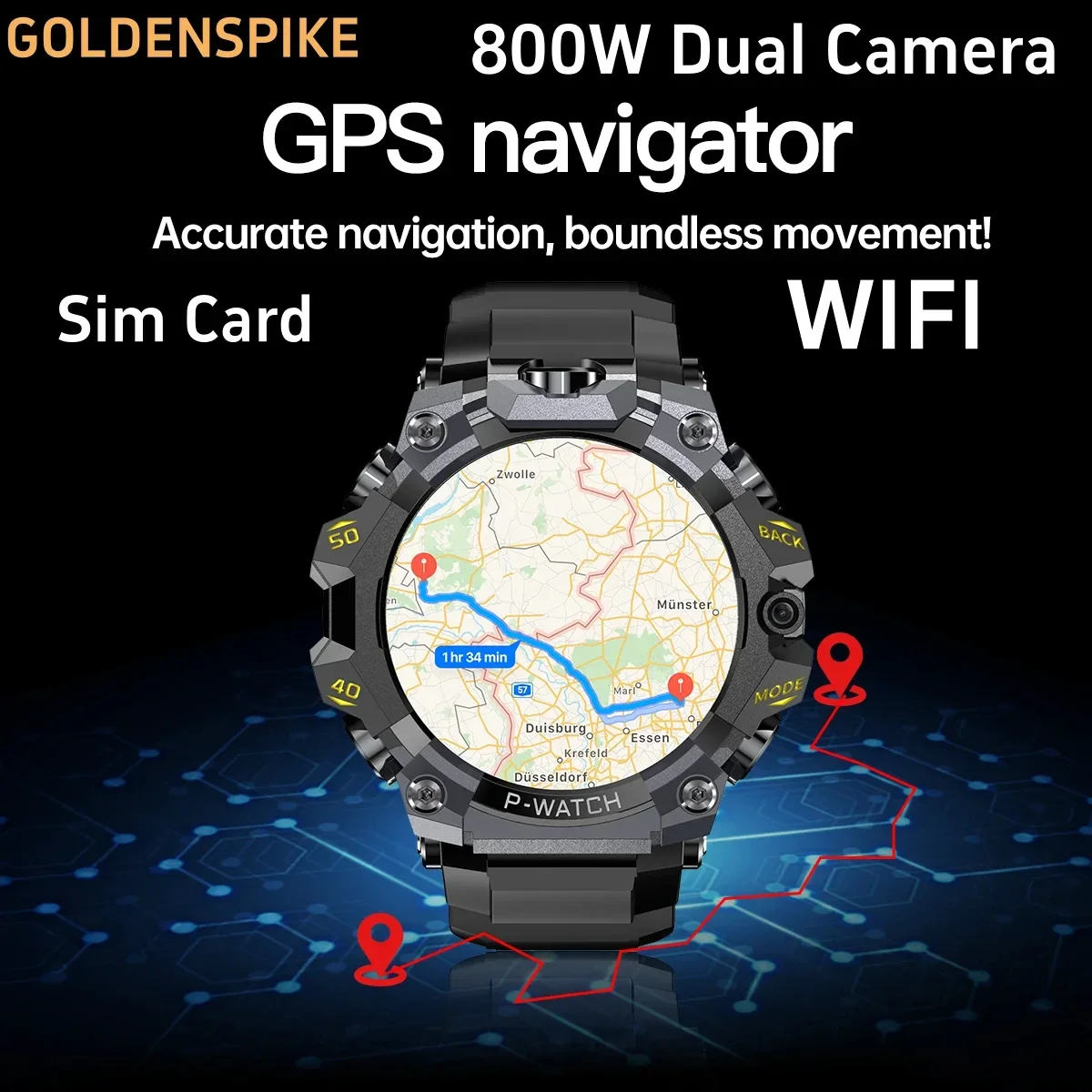 

Outdoors Smart Watch Android 4G LTE Smartwatch IP68 waterproof 800W Dual Camera Amoled GPS WIFI Multi Sport Mode Download Apps