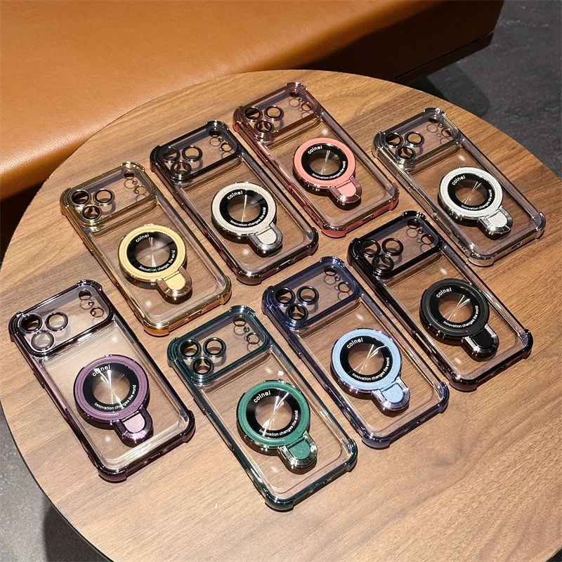 Custodia con supporto luminoso con placcatura antiurto di lusso per iPhone 17 Air 17Promax 17pro per accessorio con supporto magnetico Magsafe