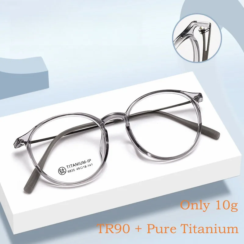 Ultra-light Comfortable TR90 Eyewear Women Small Retro Round Pure Titanium Optical Prescription Glasses Frame Men hyperopia