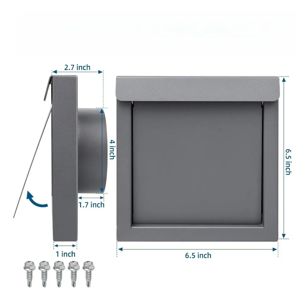 Metal External 4 Inch Dryer Ventilation Cover With Angled Damper To Prevent Outdoor Elements While Maximizing Airflow