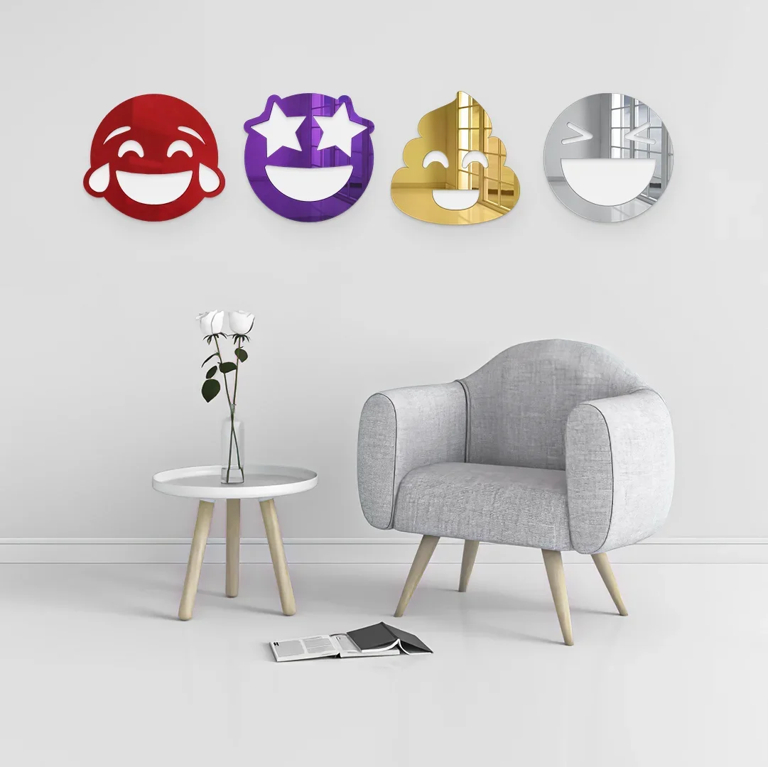 Playful Facial Expresions 3D Mirror Wall Art Laugh and Cry Star Eyes 3D Wall Hanging for Bedroom Living Room Decor Salon Decor