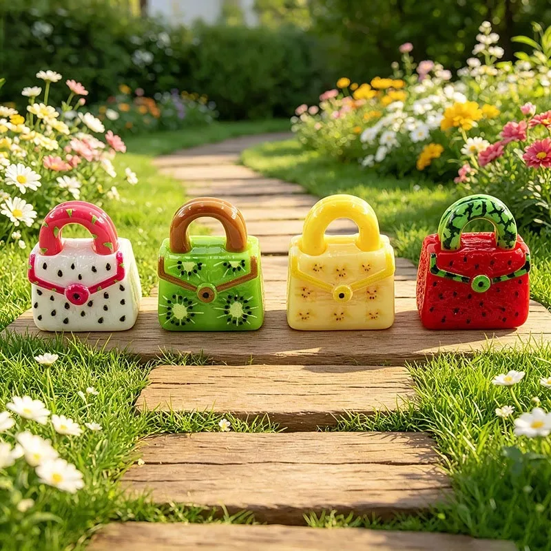 4pcs Simulated fruit handbag resin decorative accessories diy handmade Pendant Desk decoration figurines mobile phone chain