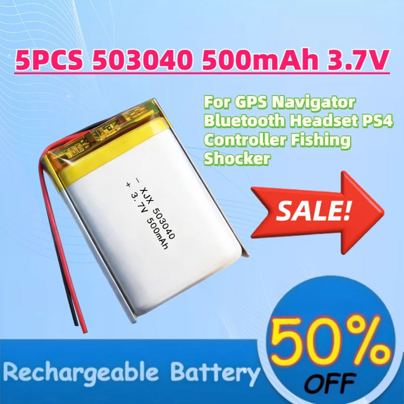 

Upgrade 5PCS 503040 500mAh 3.7V Li-Po Rechargeable Battery for GPS Navigator Bluetooth Headset PS4 Controller Fishing Shocker