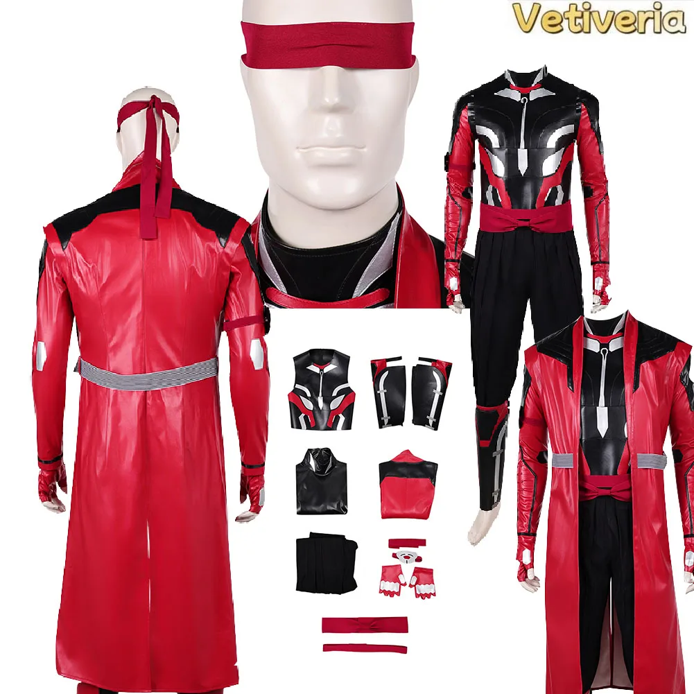 Disfraz de Kenshi Takahashi para hombre, disfraz de juego Mortal Kombat 2, abrigo, máscara para los ojos, guantes, cinturón, conjunto de juego de rol, traje para fiesta de Carnaval y Halloween