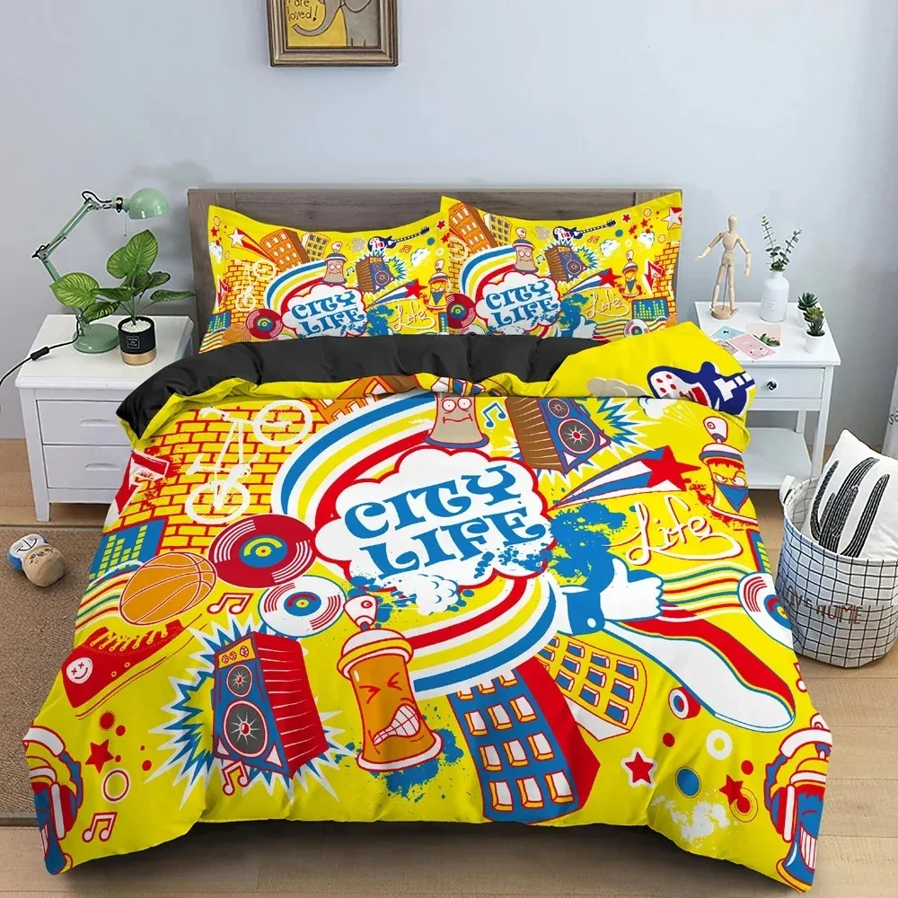 3D Cartoon Graffiti Bedding Set Soft Luxury Duvet  Quilt Cover Set Bedroom Decor King Queen Twin Single Size Bedclothes