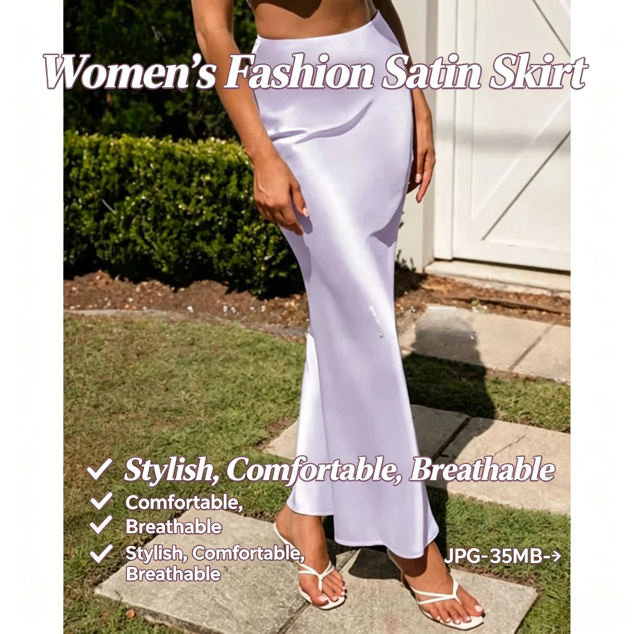 2025 Elegant Faux Silk Satin Skirts for Women High Waist A-line Office Lady Solid Color Glossy Finish Fishtail Skirt