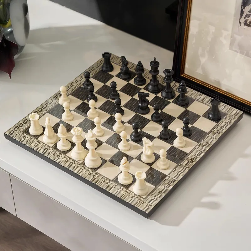 Artwork Design Wooden Lacquered Chess Set, Coffee Table Ornament, Home Decor