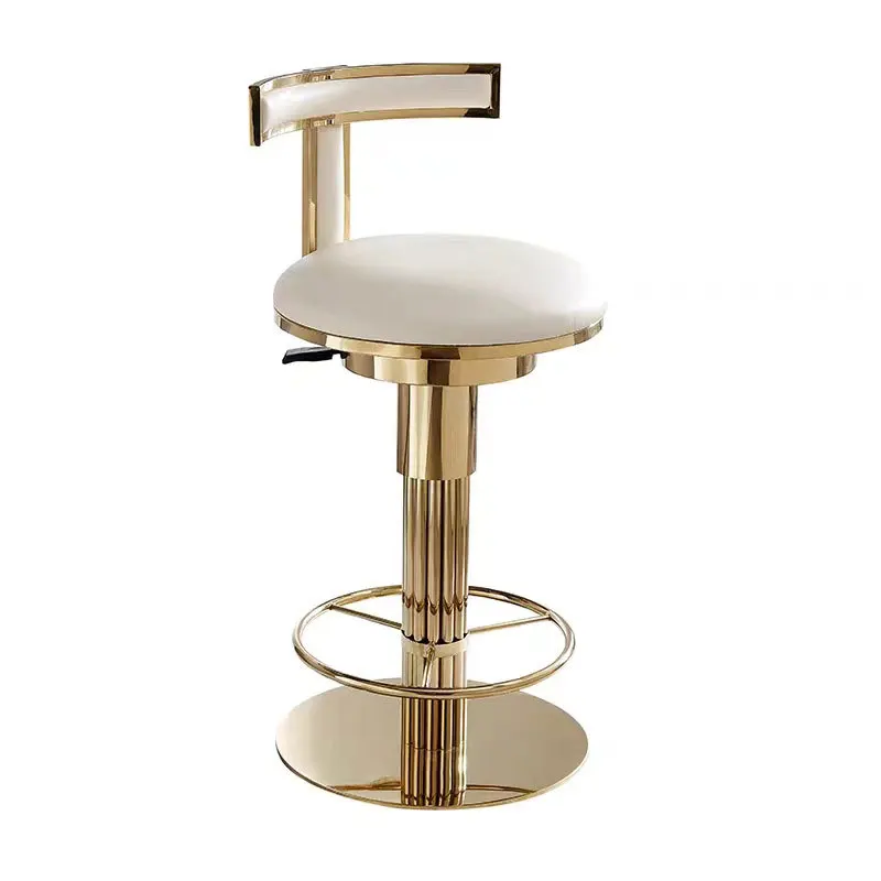 LMM Light Luxury Stainless Steel Bar Chair, Café Front Desk High Chair, Adjustable Swivel for Home Use