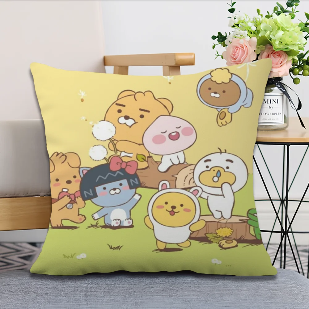 Cartoon K-KAKAO FRIENDS Niedlicher Kissenbezug für Wohnzimmer, Zuhause, Sofa, Büro, Geschäft, Bezug, Druck, Komfort, Dekoration, nordische Einfachheit