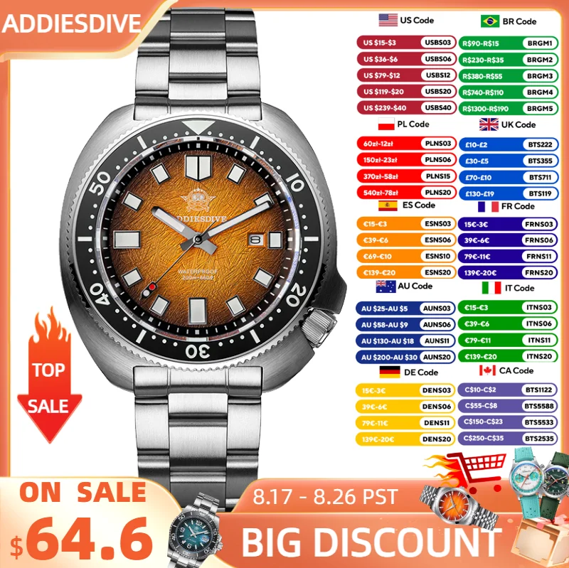 ADDIESDIVE Watch Men 2026 New Sapphire AR Coated Luxury Ceramic Bezel 200m Waterproof Luminous Wristwatch AD2511 Quartz Watch