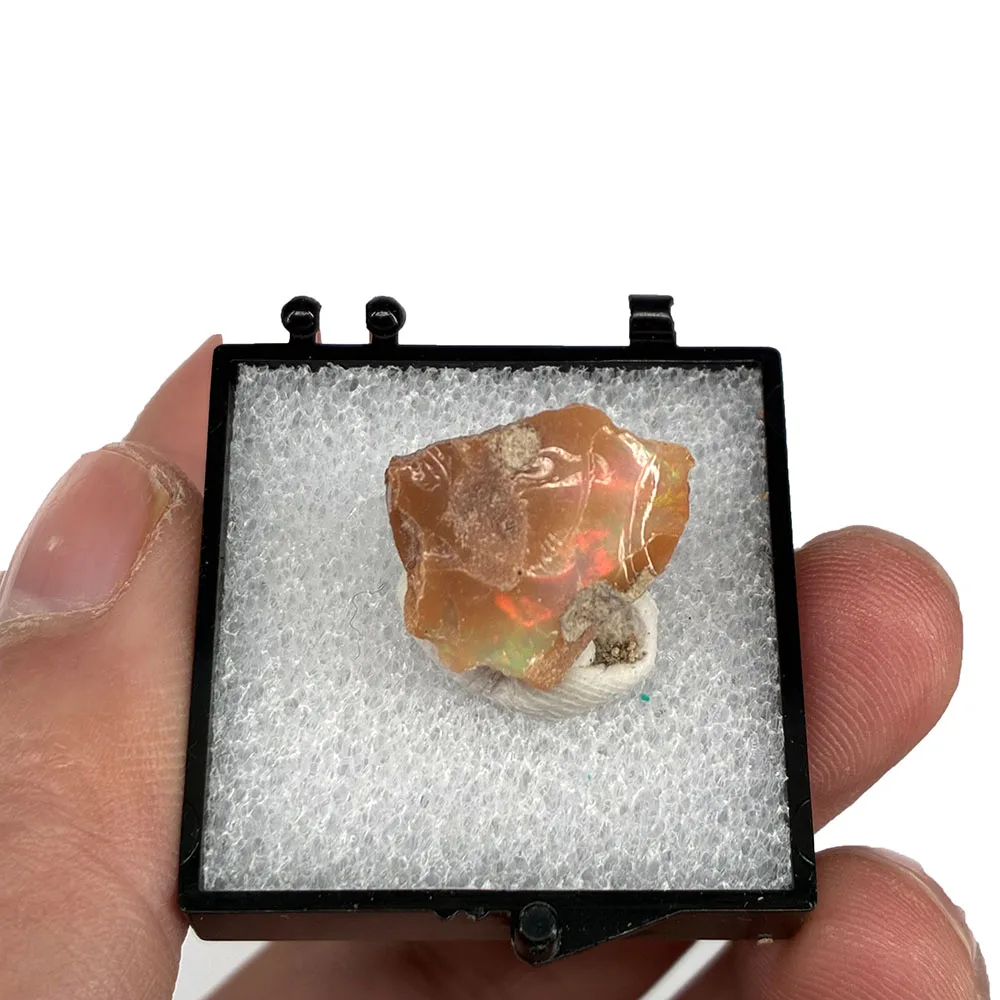 Natural Rare Colorful Ethiopia Opal (No Need Water) Gem Mineral Specimen Box Size:35X35mm (Need lighting) Small Cracks view 6